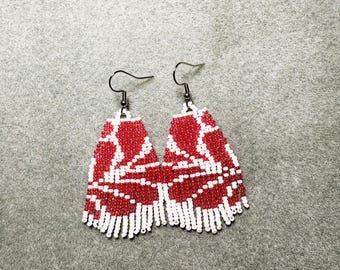 Pink Petal Fringe Earrings | Native Made | Handmade Earrings | Beaded Earrings | Gift | Trending