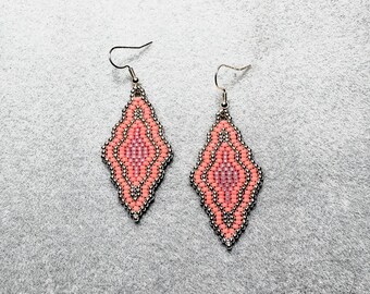 Pendant Earrings in Salmon Pink | Native Made | Handmade Earrings | Beaded Earrings | Gift | Trending