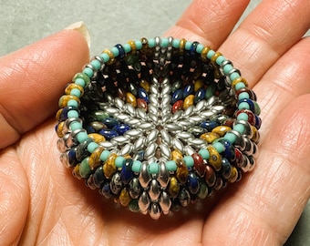 Handwoven Beaded Trinket Bowl | Multi Color SuperDuo Beads
