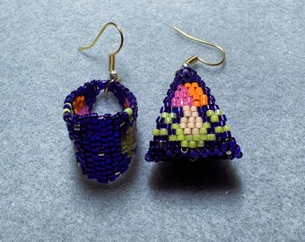 Shimmering Shroomies Beaded Hoop Drop Earrings | Bright Colors | Native made