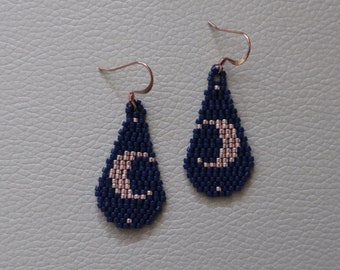 Handwoven Beaded Crescent Moon Earrings | Anishinaabe Native Made