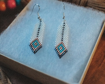 Feather Earrings | Anishinaabe Native Made | Earrings | Handmade Earrings | Handwoven Beaded Earrings