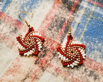 Golden Peppermint Swirl Drop Earrings | Authentic Native Made | Handmade Earrings | Beaded Earrings | Gift | Trending
