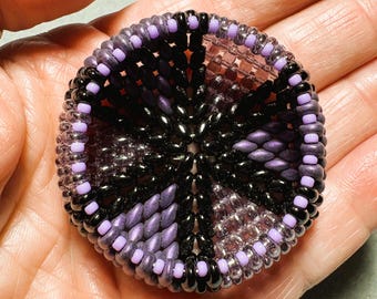 Handwoven Beaded Trinket Bowl | Black, Purple SuperDuo Beads