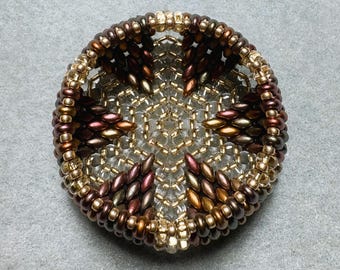 Matte Metallic Beaded Trinket Bowl | Handwoven SuperDuo Beads