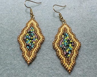 Water Lilly Colors Beaded Pendant Earrings | Monet Inspired, Native Made Jewelry