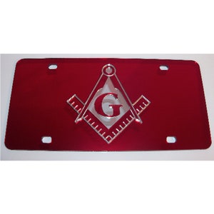 Masonic Mirror Laser Cut License Plate Color's Red/Silver NEW!! Any Color Available!!!