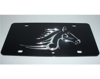 Tribal caballo acrílico láser corte matrícula negro / plata marca NUEVO!!