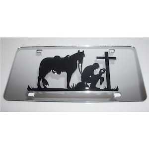 Cowboy, Horse, and Cross Mirror Laser License Plate Color's Silver/Black NEW!!