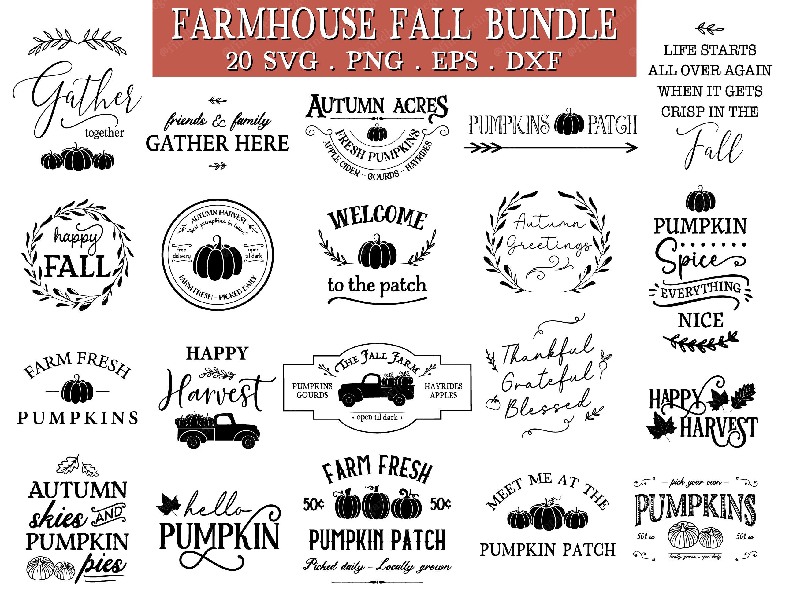 Farmhouse Fall SVG Bundle Rustic Fall Svg Pumpkin Svg Fall - Etsy UK