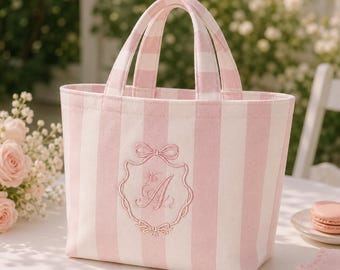 Personalized Coquette Initial Embroidered Tote Bag, Bridesmaid Monogram Tote, Gifts For Her