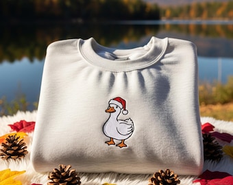 Pull de Noël drôle de canard en t avec des animaux de la ferme, chemise brodée, joli cadeau de Noël pour les amateurs de canards, col rond festif d'hiver