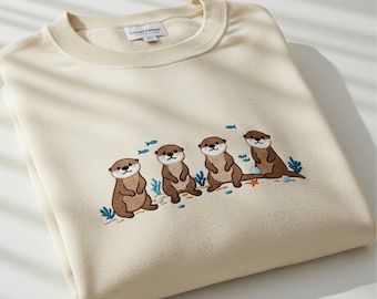 Otters EMBROIDERED Sweatshirt, Otter Mom Sweatshirt, Sea Otter Sweater, Otter Lover Gift, Otter Shirt, Cute Sweater, Animal Sweater