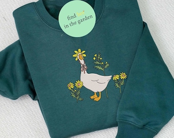 Duck Floral Funny Embroidered Sweatshirt, Duck Mom Floral Embroidered Crewneck, Duck Daisy Embroidered Hoodie, Floral Mama Sweatshirt