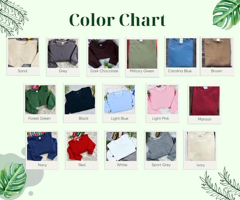 Op de afbeelding: Kleurenkaart met 15 verschillende kleuren van shirts met lange mouwen. De kleuren zijn: Zand, Grijs, Donkerbruin, Militair groen, Carolina blauw, Bruin, Bosgroen, Zwart, Lichtblauw, Lichtroze, Bordeauxrood, Marineblauw, Rood, Wit en Sportgrijs.