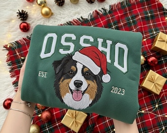 Pet Christmas Embroidered Sweatshirt Using Photo, Custom Dog Sweater, Embroidered Cat Crewneck gift for Pet Owner, Dog mom Holiday Shirt