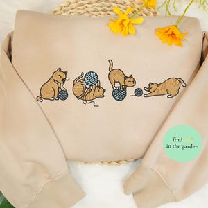 Yellow Cat Playing Crochet Embroidered Sweatshirt, Gift For Cat Mom, Mother Day Gift For, Cat Owner Gift Idea, Pet Lover, Funny Cat shirt