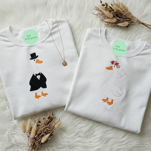 Sudadera bordada con diseño de pareja de patos, ideal como regalo para novia, despedida de soltera, aniversario de boda o luna de miel.