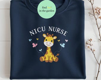 Nicu Nurse Giraffe Embroidered Sweatshirt, Neonatal Nurse Gift, Cute Animal NICU Crewneck, NICU Graduation Shirt, Pediatric RN Top