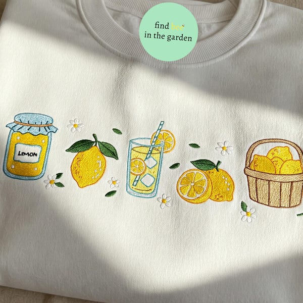 Camiseta de verano con tarro de limón bordado, ideal como regalo para amantes de la gastronomía, bonitos regalos para ella, moderna camiseta de frutas para mujer, bordada con estilo veraniego.