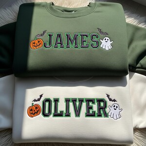 Personalisierte Kinder Halloween Name gestickt Shirt, Kleinkind Jungen Mädchen Halloween Shirt, benutzerdefinierte Name Kürbis Shirt, Kinder Herbst T-Shirt