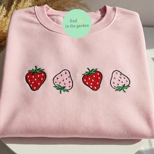 Strawberry Embroidered Crewneck, Cottage core Sweatshirt, Summer Gift for Garden Aesthetic Kawaii fruit, Fruit Hoodie, Farmer Gift For Mom