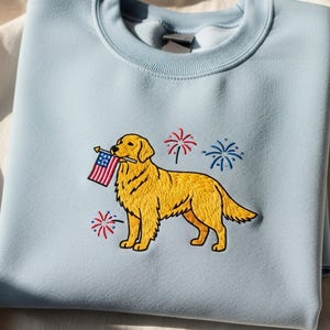 Golden Retriever 4th of July Shirt, Embroidered Dog Mom Patriotic Tee, USA Flag Sweatshirt, Independence Day Gift, Custom Dog Breed Top