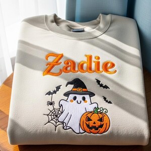 Custom  Kids Name Halloween Name Embroidered Shirt, Toddler Boy Girl Halloween Shirt, Custom Name Pumpkin Shirt, Kids Fall Tee