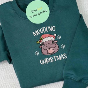 Moo Deng Christmas Funny Hippopotamus Embroidered Sweatshirt, Moo Deng Hippo Trendy Embroidered T-Shirt, Hippo 2024 Embroidered Crewneck
