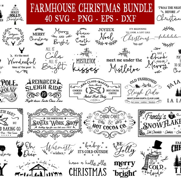 Farmhouse Christmas SVG Bundle, Rustic Christmas svg, Christmas Decor svg, Christmas Shirt svg, Merry Christmas svg, Svg Files for Cricut