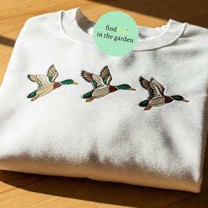 Embroidered Duck Sweatshirt, Mallard Duck Crewneck, Retro Duck Hoodie, Animal Lover Gift, Cute Duck Embroidery, Hunting Season Sweatshirt