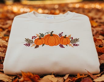 Pumpkin Sweatshirt Embroidered for Women, Cozy Season Sweatshirt, Fall Sweatshirt, Cozy Autumn Shirt, Halloween Embroidery Sweatshirt