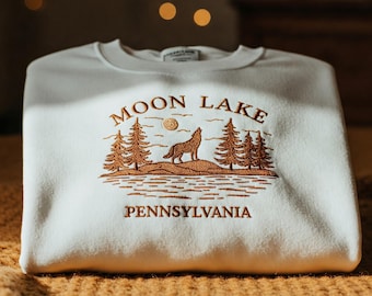 Felpa con ricamo Moon Lake Pennsylvania, maglione dello Stato, maglietta regalo PA, regalo dello Stato USA, felpa con cappuccio personalizzata Pennsylvania per donna