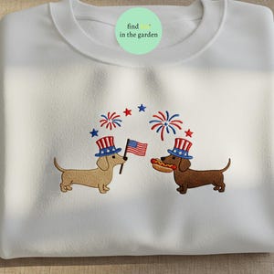 Embroidered Patriotic Dachshunds Shirt, 4th of July Pup Shirt, USA Flag Pet Shirt, Independence Day Cute Shirt For Dog Mom Shirt