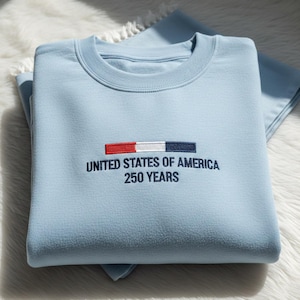 Broderad USA 250 år tröja, USA-tröja, patriotisk minimalistisk rund halsringning, 4 juli-outfit bild 1