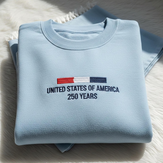 Embroidered USA 250 Years Sweatshirt, United States of America Shirt, Patriotic Minimal Crewneck, July 4 Outfit