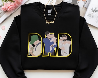 Camiseta personalizada bordada com foto para o Dia dos Pais, moletom personalizado com retrato do pai, presente para o Dia dos Pais, camiseta personalizada para ele ou marido.