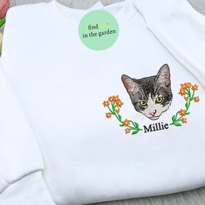 Benutzerdefiniertes Katzen-Gesicht besticktes Sweatshirt, Hundefoto bestickter Hoodie, Geschenk für Haustierliebhaber, Haustier-Sweatshirt mit Haustiernamen, Unisex-T-Shirt
