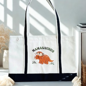 Embroidered Mamasaurus DinosaurTote Bag, Personalized Canvas Bag for Mom Est, Birthday Gift for New Mom, Design Your Tote Bag, Mom Tote Bag