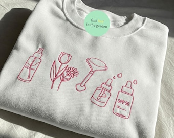Sudadera bordada de esteticista, camiseta bordada de cuidado de la piel, cuello redondo minimalista de spa, regalo de esteticista, camiseta de esteticista