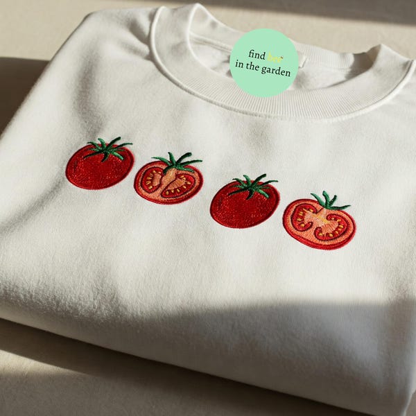 Sudadera con tomate bordado: camiseta de estilo rústico, un bonito jersey de verduras para chicas granola, un regalo de jardinería para ella.
