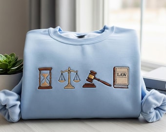 Born to Argue geborduurd advocaat-sweater, grappig toekomstig rechtenstudent afstudeercadeau, advocaat-T-shirt, juridische carrière shirt met ronde hals voor haar