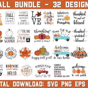 Fall SVG Bundle, Autumn Svg, Hello Fall svg, Pumpkin svg, Thanksgiving svg, SVG Files For Cricut, Silhouette, PNG Sublimation Designs