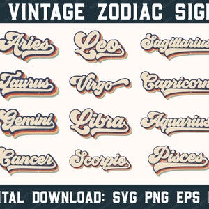 12 Vintage Zodiac Signs SVG, Zodiac Signs svg, Astrology svg, Horoscope svg, SVG Files For Cricut, Silhouette, PNG Sublimation