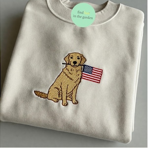 Golden Retriever 4th of July Shirt, Embroidered Dog Mom Patriotic Tee, USA Flag Sweatshirt, Independence Day Gift, Custom Dog Breed Top