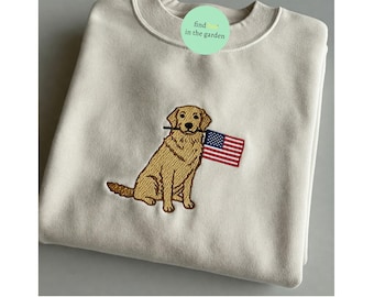 Golden Retriever 4th of July Shirt, Embroidered Dog Mom Patriotic Tee, USA Flag Sweatshirt, Independence Day Gift, Custom Dog Breed Top
