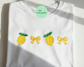 Coquette Summer Lemons Embroidered Shirt, Coquette Bow Summer Lemon Shirt, Retro Fancy Lemon T-Shirt, Vibes Crewneck, Trendy Bow Summer Tee