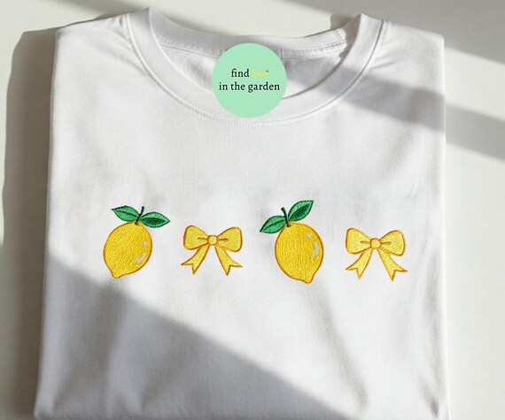Coquette Summer Lemons Embroidered Shirt, Coquette Bow Summer Lemon Shirt, Retro Fancy Lemon T-Shirt, Vibes Crewneck, Trendy Bow Summer Tee