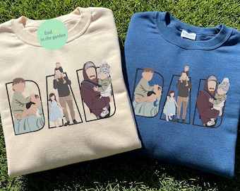 Individuell gesticktes Papa Shirt, personalisiertes Vater T-Shirt, Papa Brodé T-Shirt, Papa gesticktes Geschenk, Vatertags-Porträt-Shirt für ihn