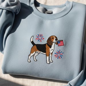 Beagle 4th of July Shirt, Embroidered Dog Mom Patriotic Tee, USA Flag Sweatshirt, Independence Day Gift, Custom Dog Breed Top